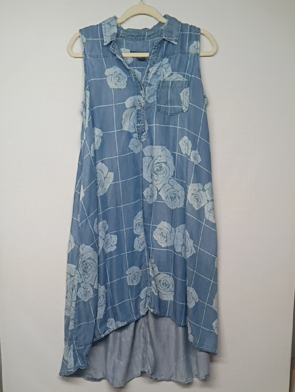 Grace Elements Blue Floral High-Low Chambray Dress